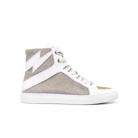 Zadig & Voltaire Flash Hi-Top Silver Glitter Sneaker FR Size 36 US 5 Retail $448 - Picture 1 of 12